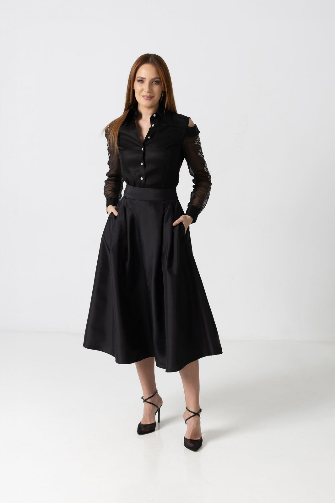 Load image into Gallery viewer, Midi white taffeta skirt