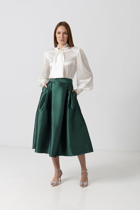 Midi white taffeta skirt