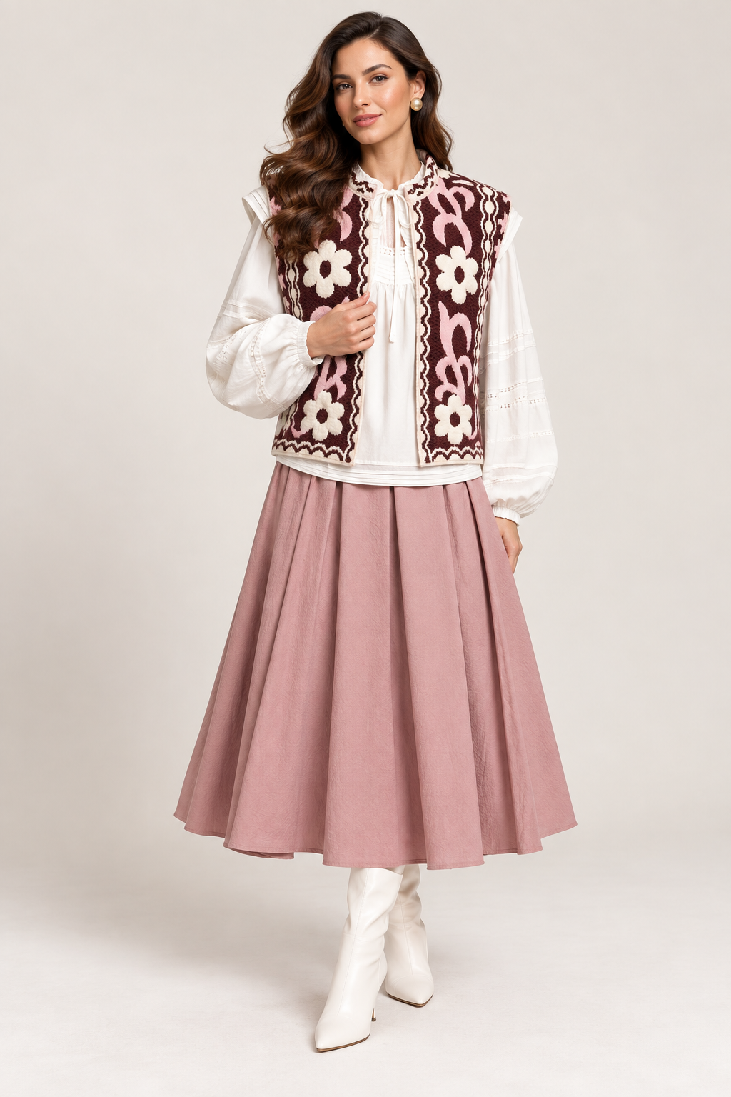 Load image into Gallery viewer, Ecru wool midi jacket with "Tree of Life" embroidery