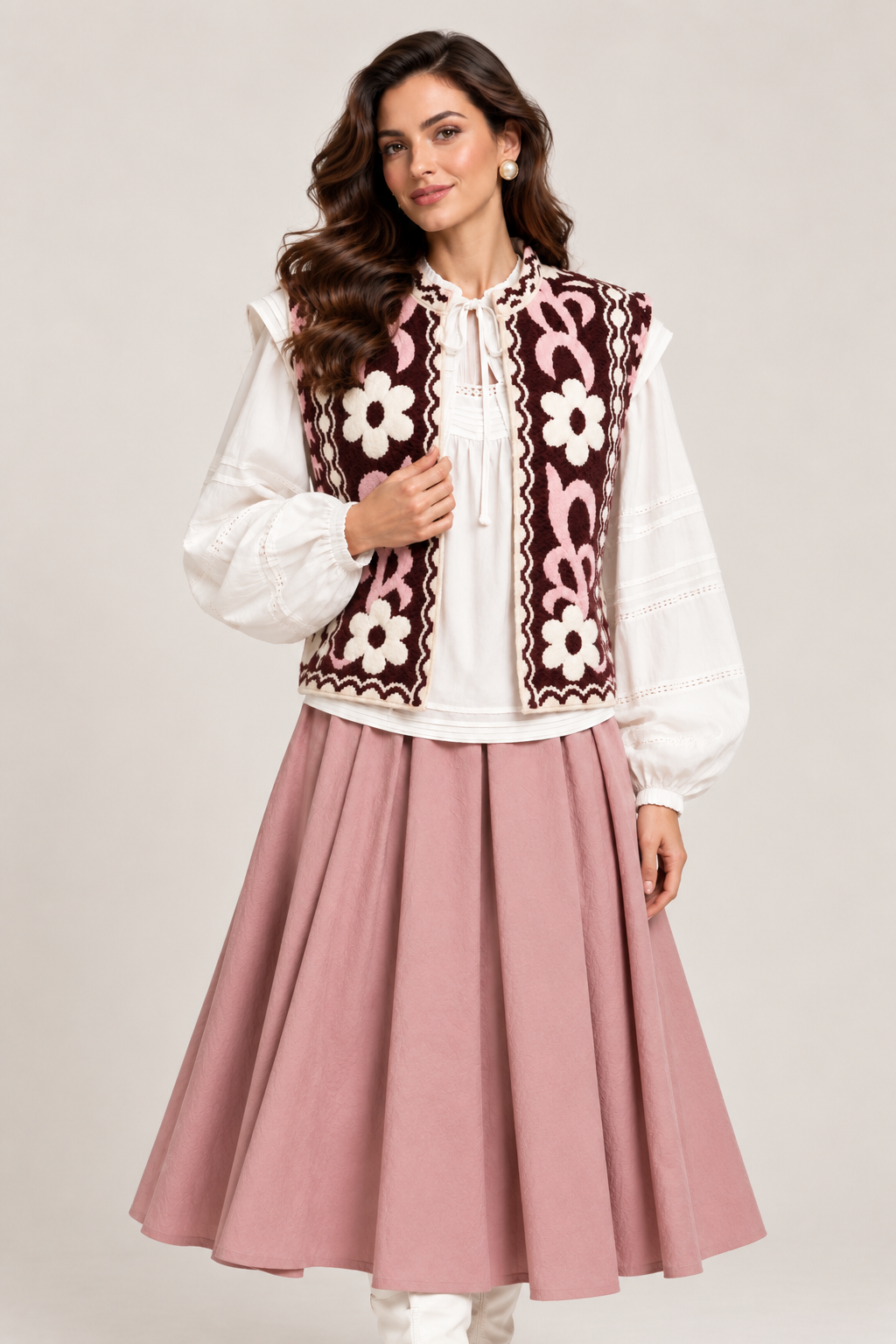 Load image into Gallery viewer, Ecru wool midi jacket with "Tree of Life" embroidery