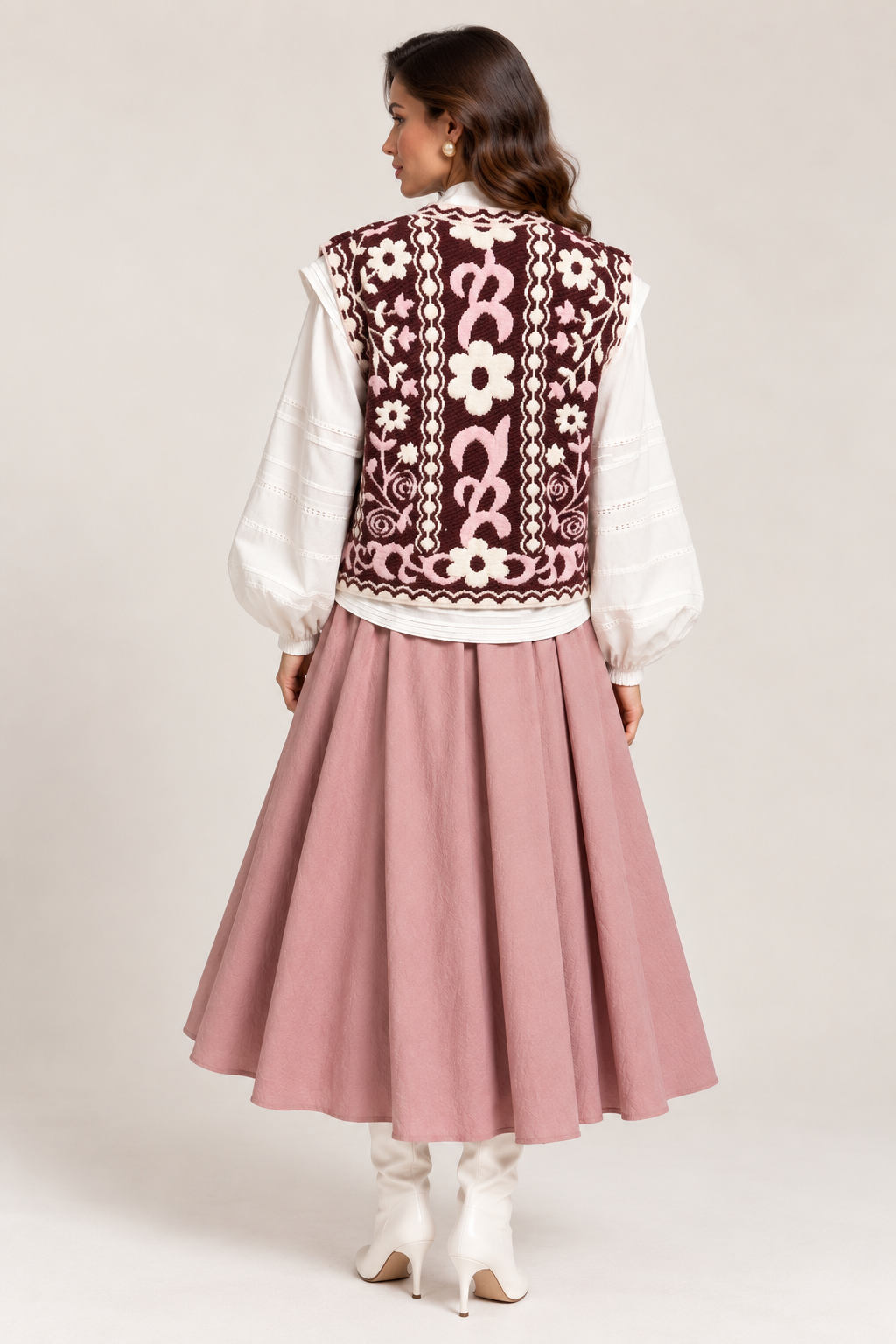 Load image into Gallery viewer, Ecru wool midi jacket with "Tree of Life" embroidery