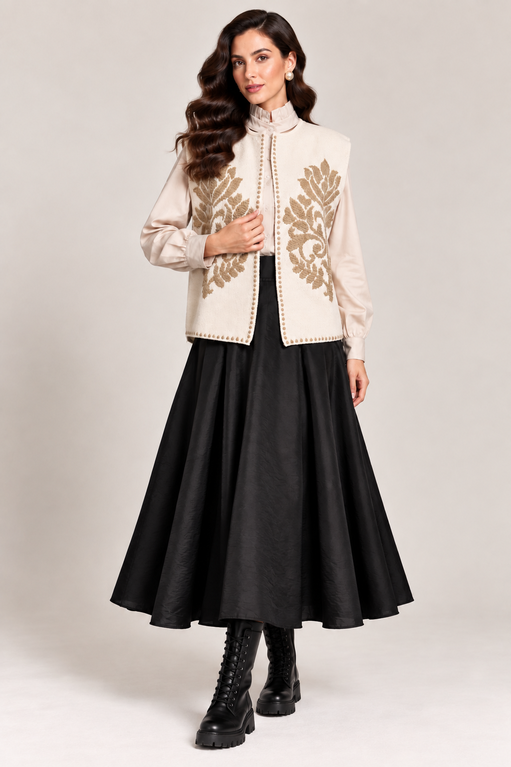 Load image into Gallery viewer, Ecru wool midi jacket with "Tree of Life" embroidery