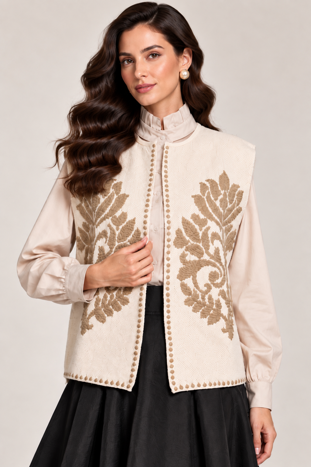 Load image into Gallery viewer, Ecru wool midi jacket with "Tree of Life" embroidery