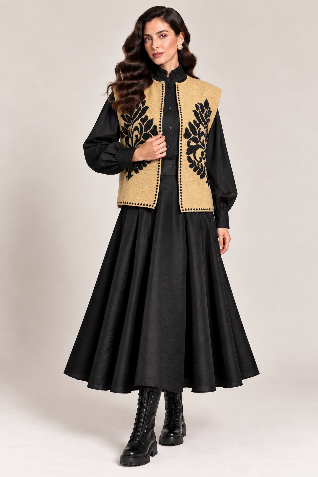 Load image into Gallery viewer, Ecru wool midi jacket with "Tree of Life" embroidery
