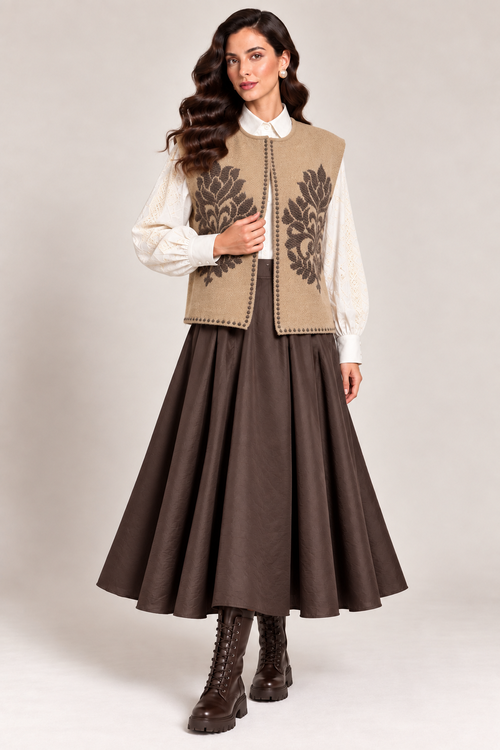 Load image into Gallery viewer, Ecru wool midi jacket with "Tree of Life" embroidery