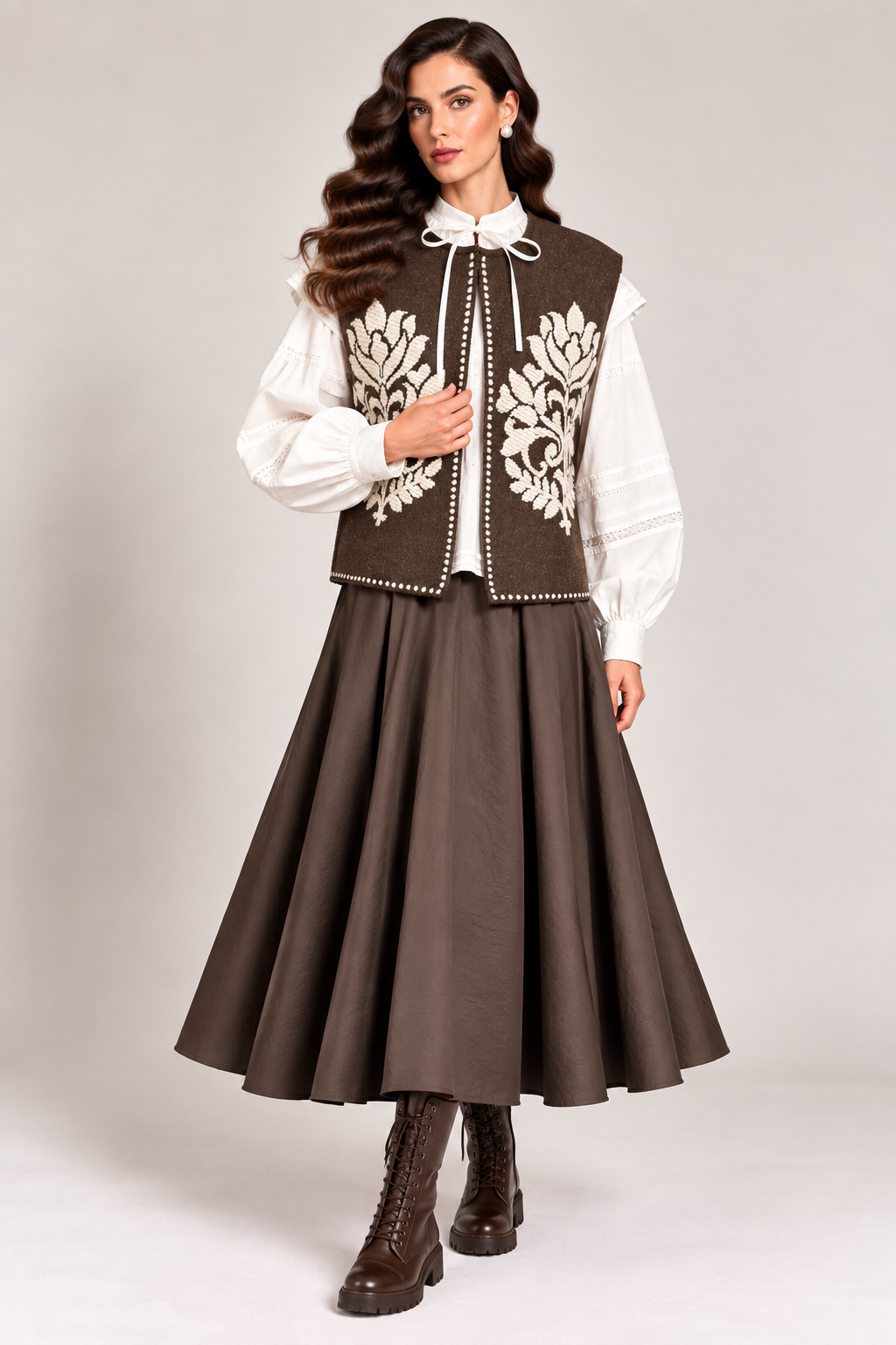 Load image into Gallery viewer, Ecru wool midi jacket with "Tree of Life" embroidery