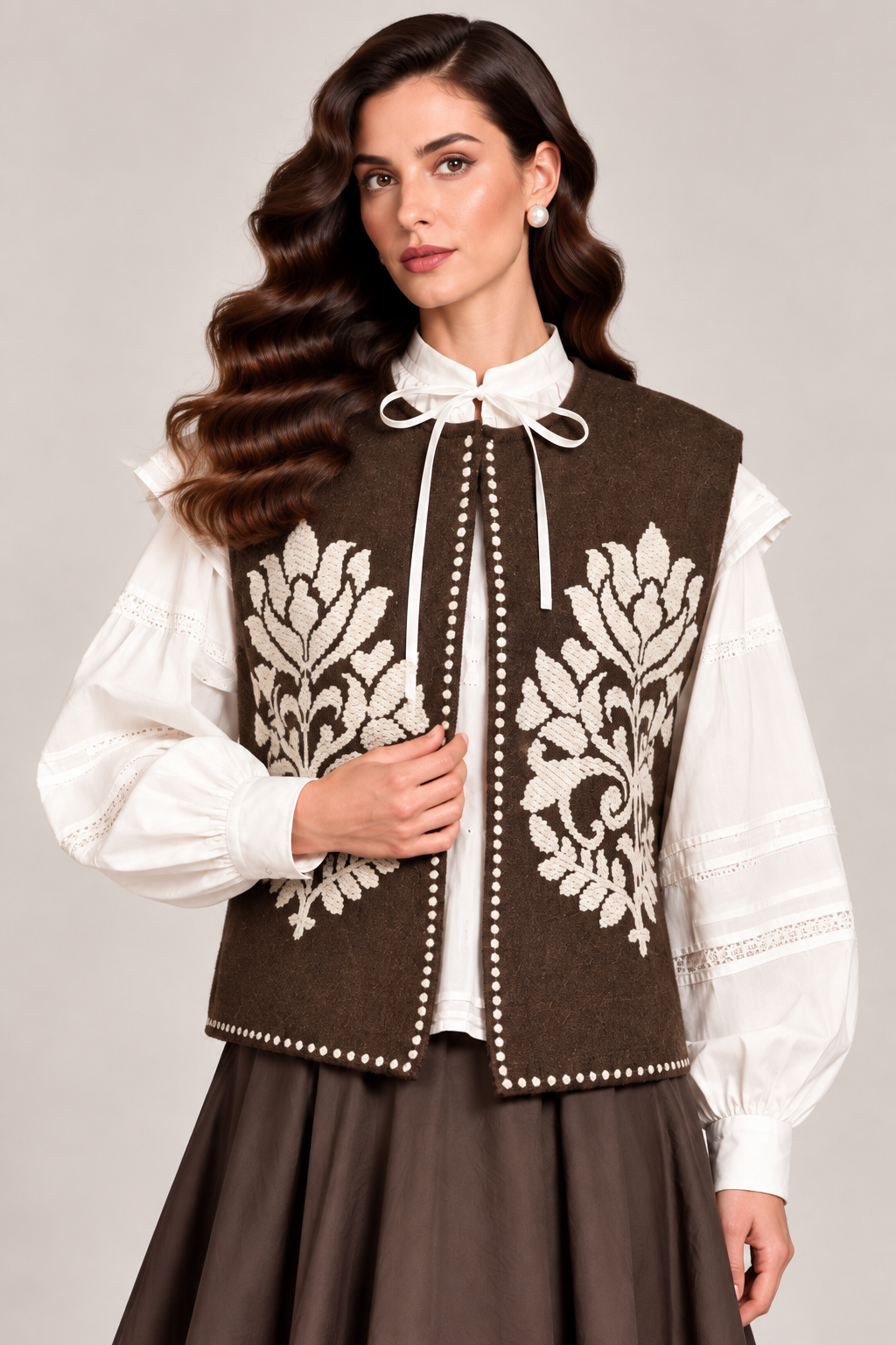 Load image into Gallery viewer, Ecru wool midi jacket with "Tree of Life" embroidery