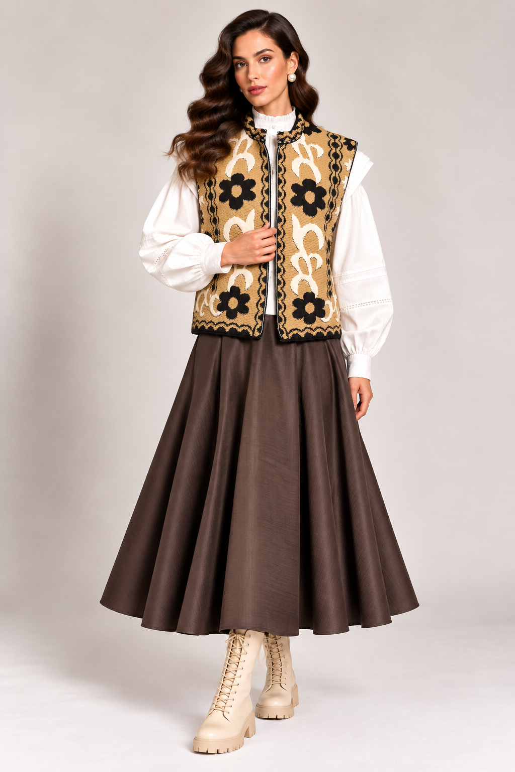 Load image into Gallery viewer, Ecru wool midi jacket with "Tree of Life" embroidery