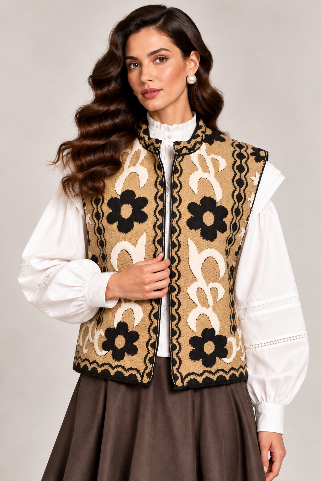 Load image into Gallery viewer, Ecru wool midi jacket with "Tree of Life" embroidery