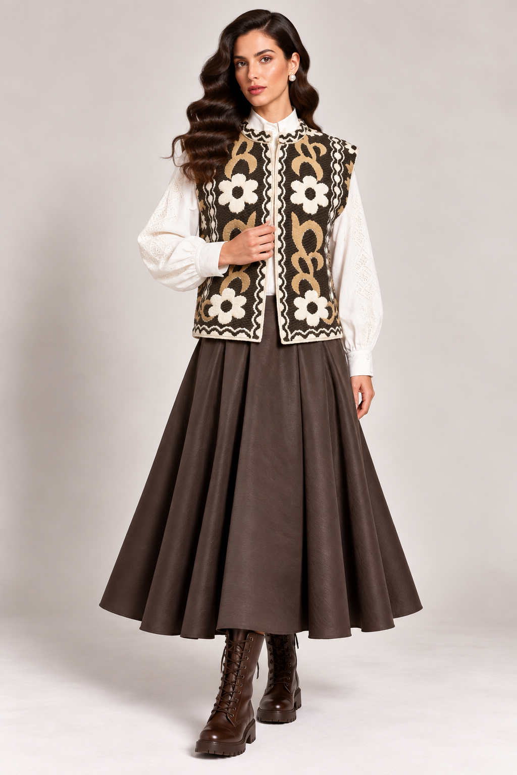 Load image into Gallery viewer, Ecru wool midi jacket with "Tree of Life" embroidery
