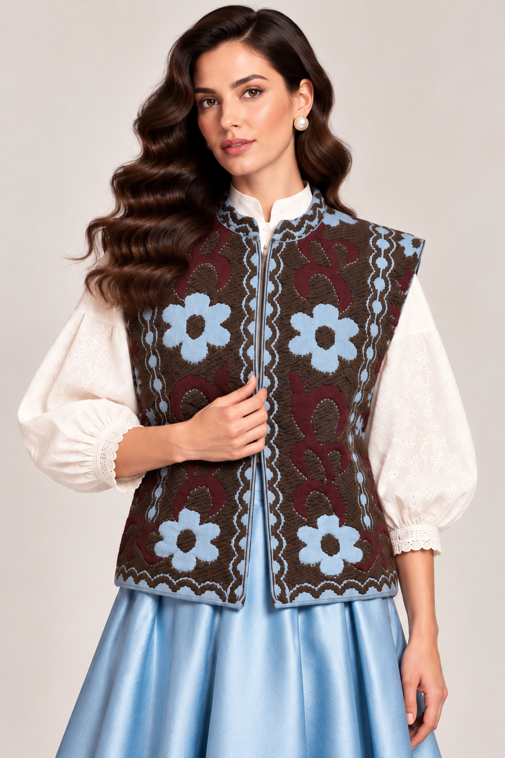 Load image into Gallery viewer, Ecru wool midi jacket with "Tree of Life" embroidery