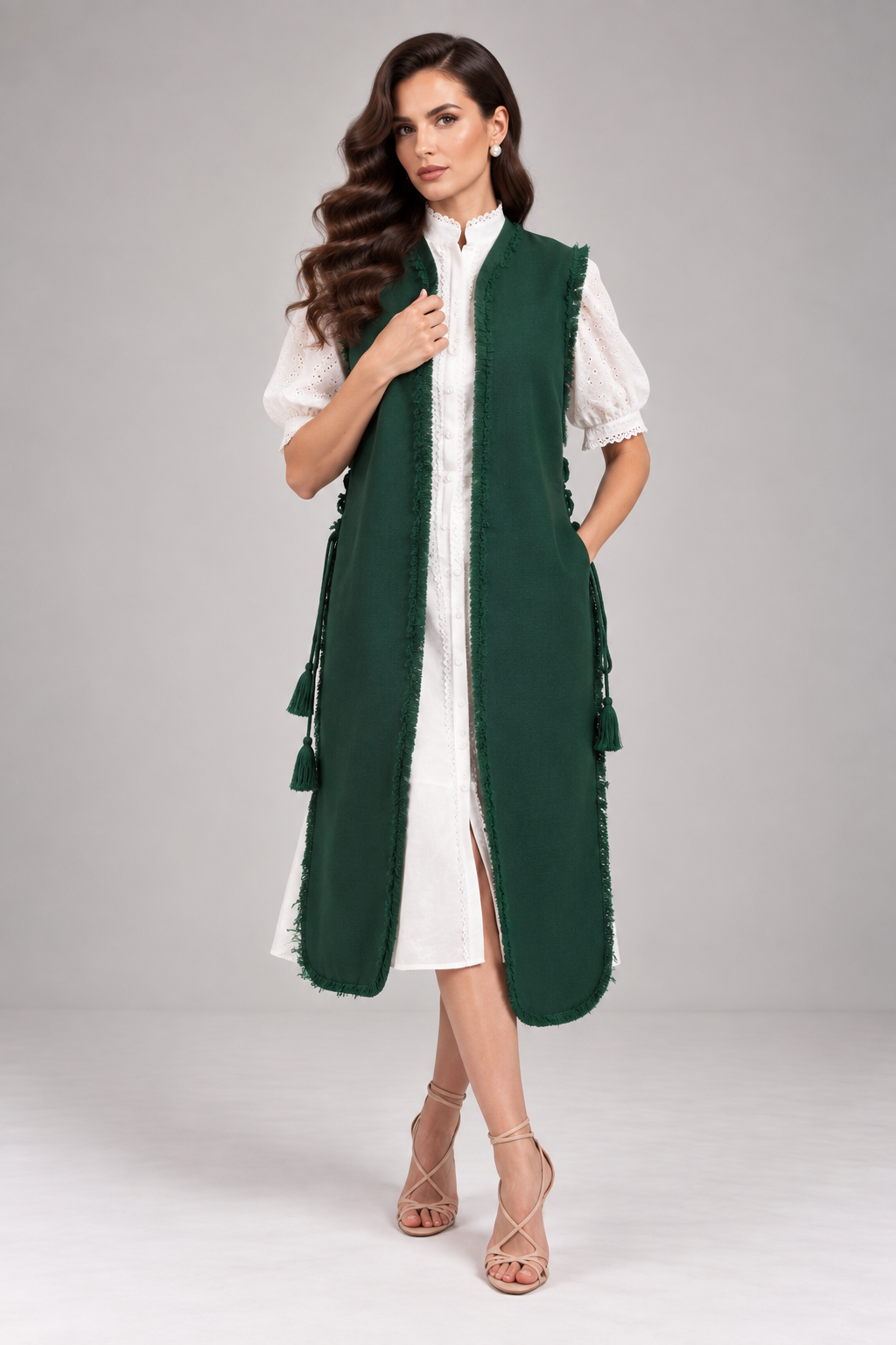 Load image into Gallery viewer, Ecru wool midi jacket with "Tree of Life" embroidery