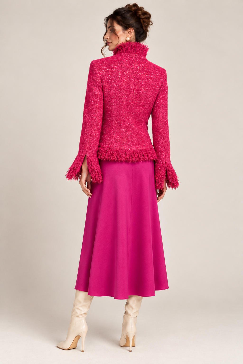 Sacou Fucsia Tricotat cu Franjuri