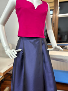 Blue midi skirt with pleats and high waist