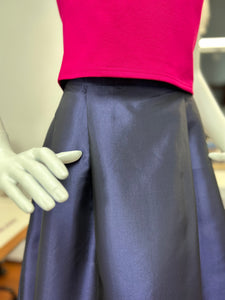 Blue midi skirt with pleats and high waist