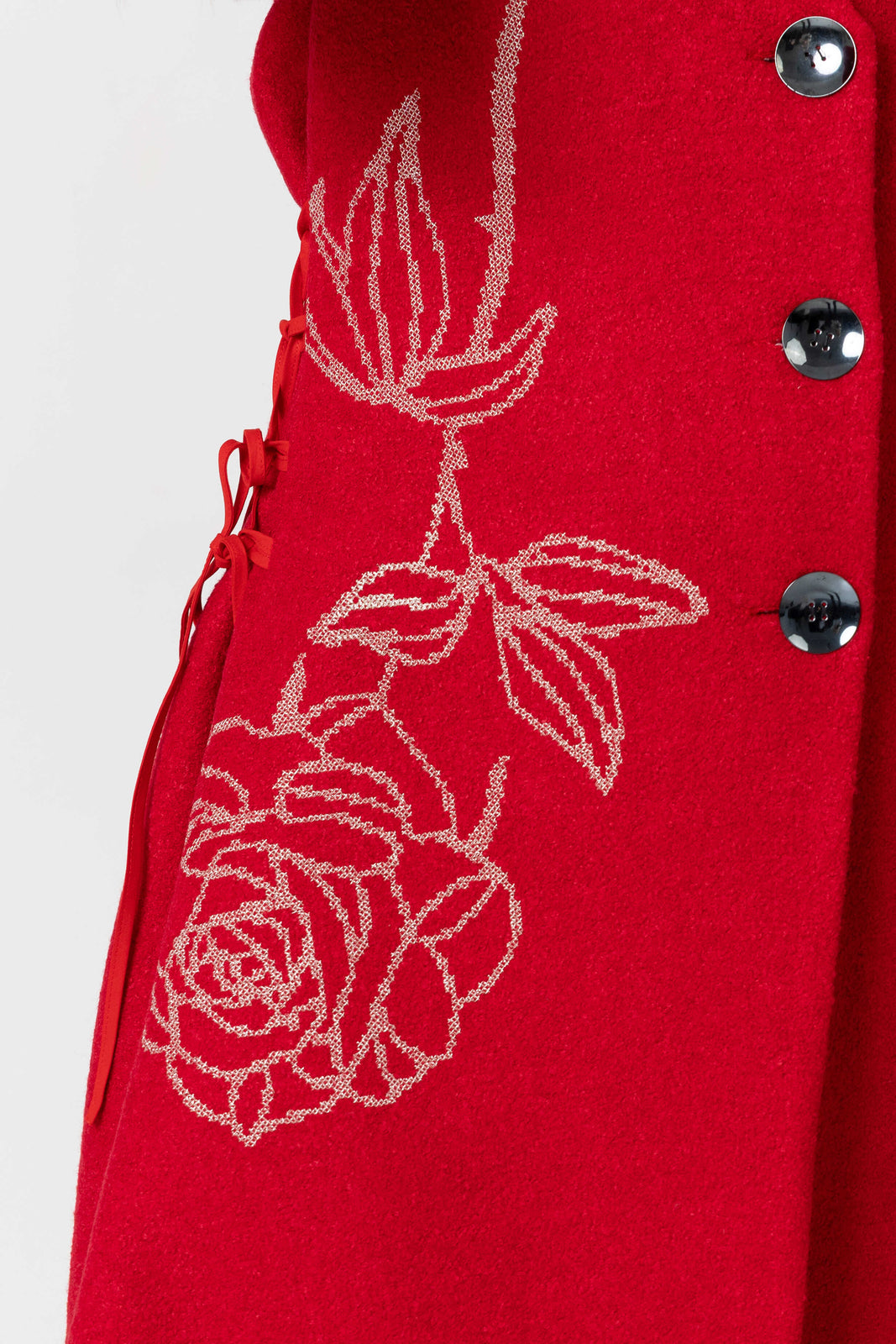 Incarca imaginea in galerie, Palton din lână roșie cu broderie trandafir argintiu