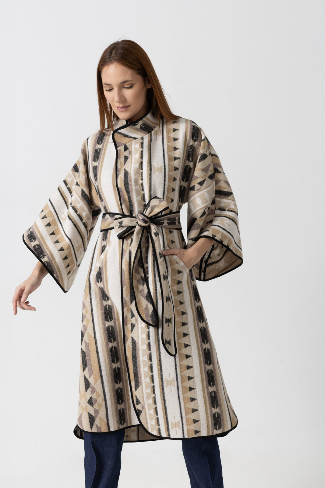 Incarca imaginea in galerie, Pardesiu din stofă de lână cu imprimeu geometric