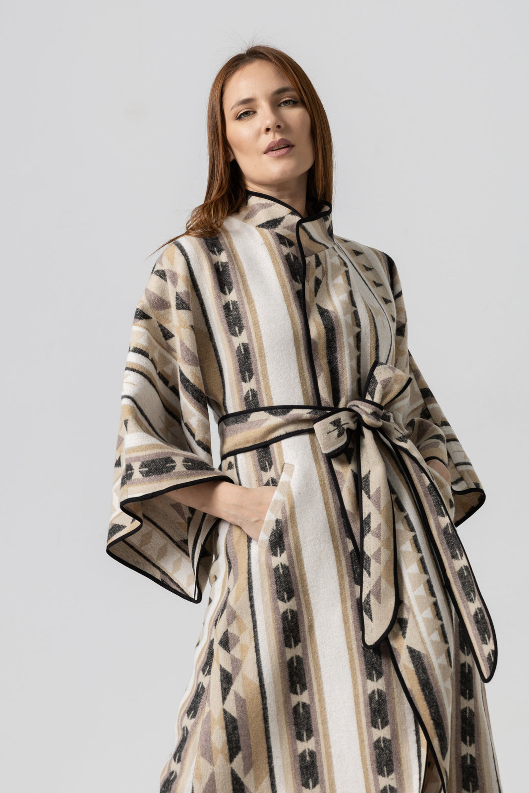 Incarca imaginea in galerie, Pardesiu din stofă de lână cu imprimeu geometric