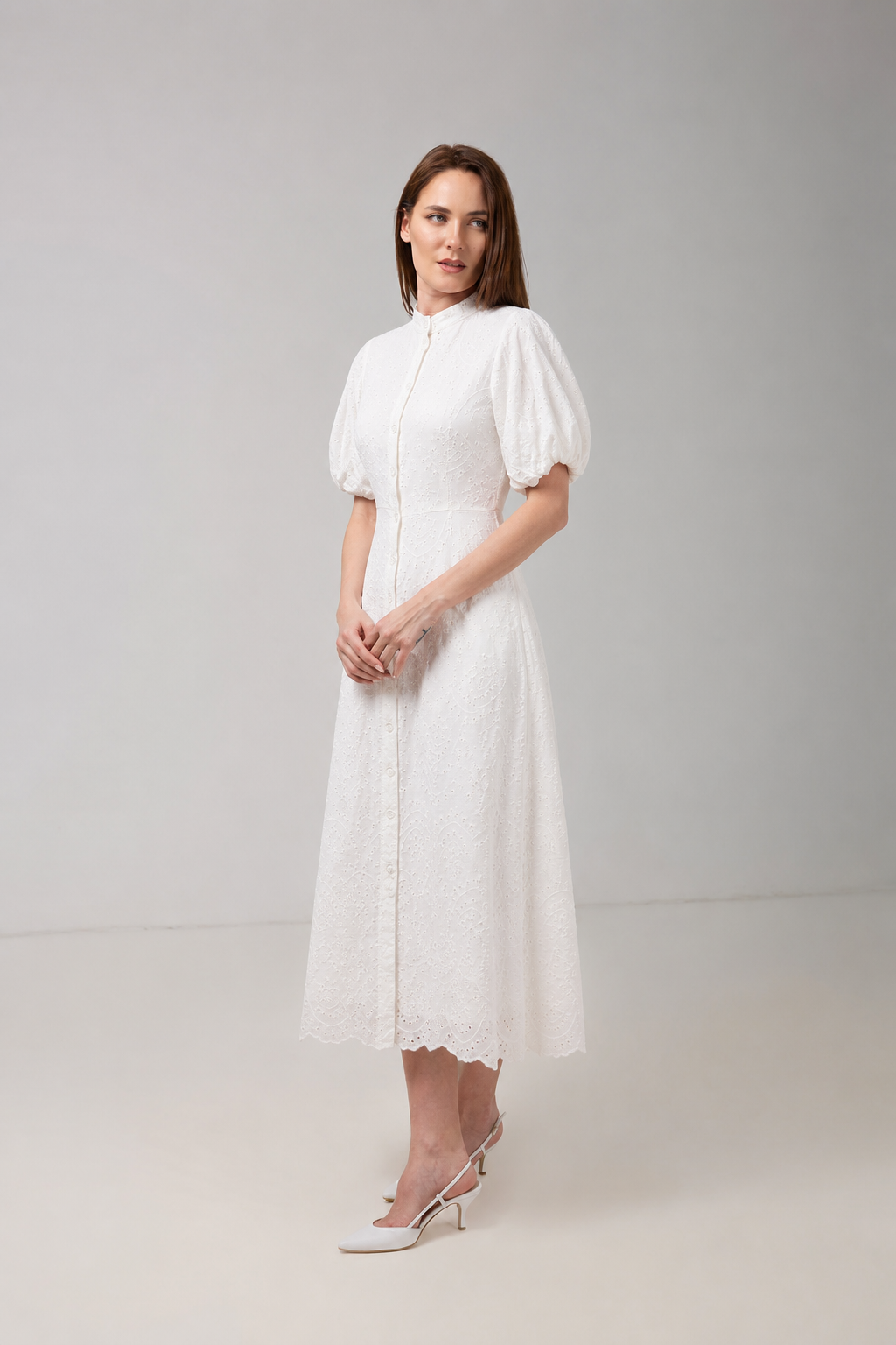 Load image into Gallery viewer, Dark green cotton shirt dress with macrame applications