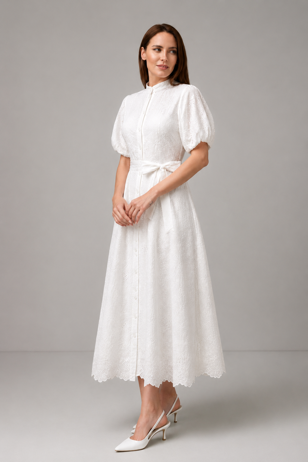 Load image into Gallery viewer, Dark green cotton shirt dress with macrame applications