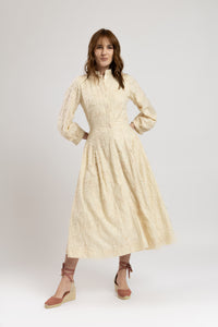 Rochie din bumbac ivoar cu flori brodate