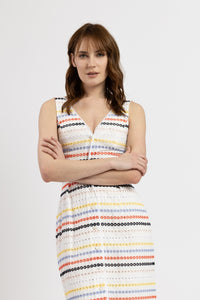 Multicolor embroidered broken cotton midi dress