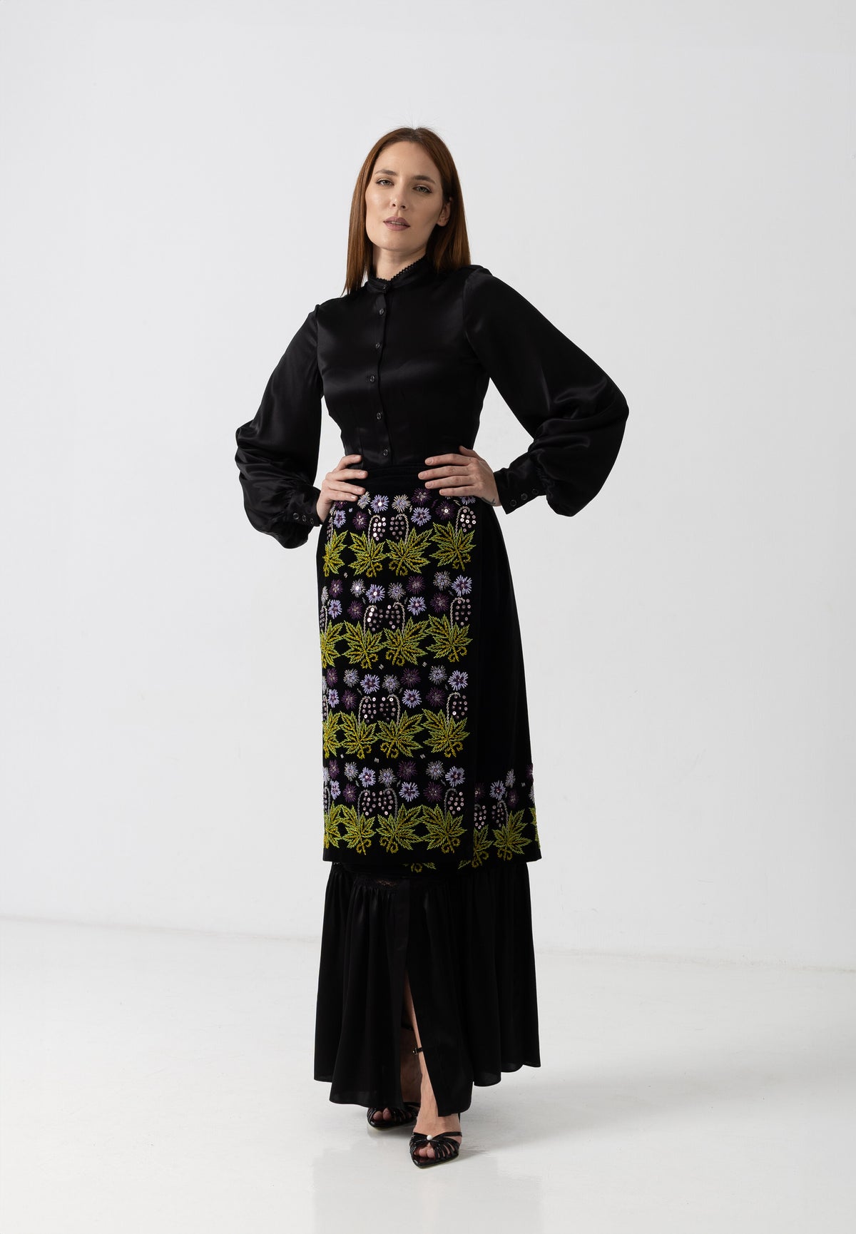Midi white taffeta skirt