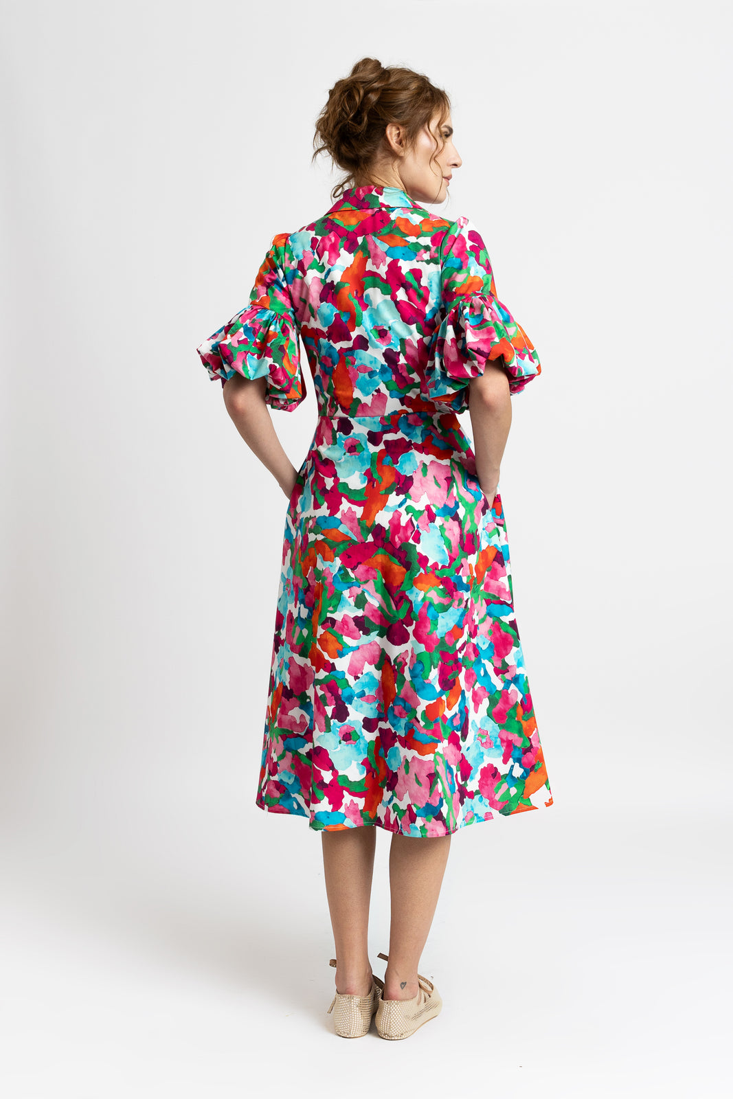 Incarca imaginea in galerie, Rochie midi cu imprimeu floral multicolor