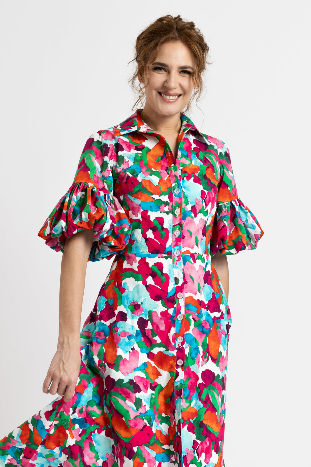 Incarca imaginea in galerie, Rochie midi cu imprimeu floral multicolor