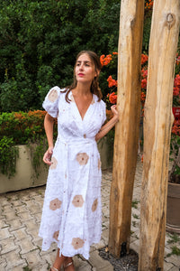Rochie midi petrecuta din bumbac brodat