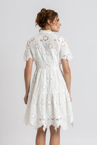 Short cotton dress with raised embroidery