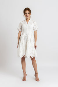 Short cotton dress with raised embroidery