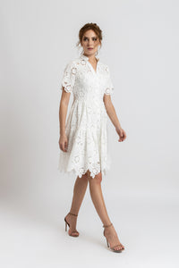 Short cotton dress with raised embroidery