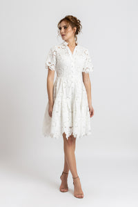 Short cotton dress with raised embroidery