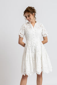 Short cotton dress with raised embroidery