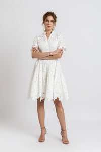 Short cotton dress with raised embroidery