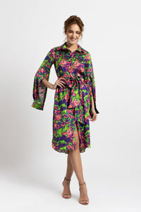 Multicolored printed silk shirt dress