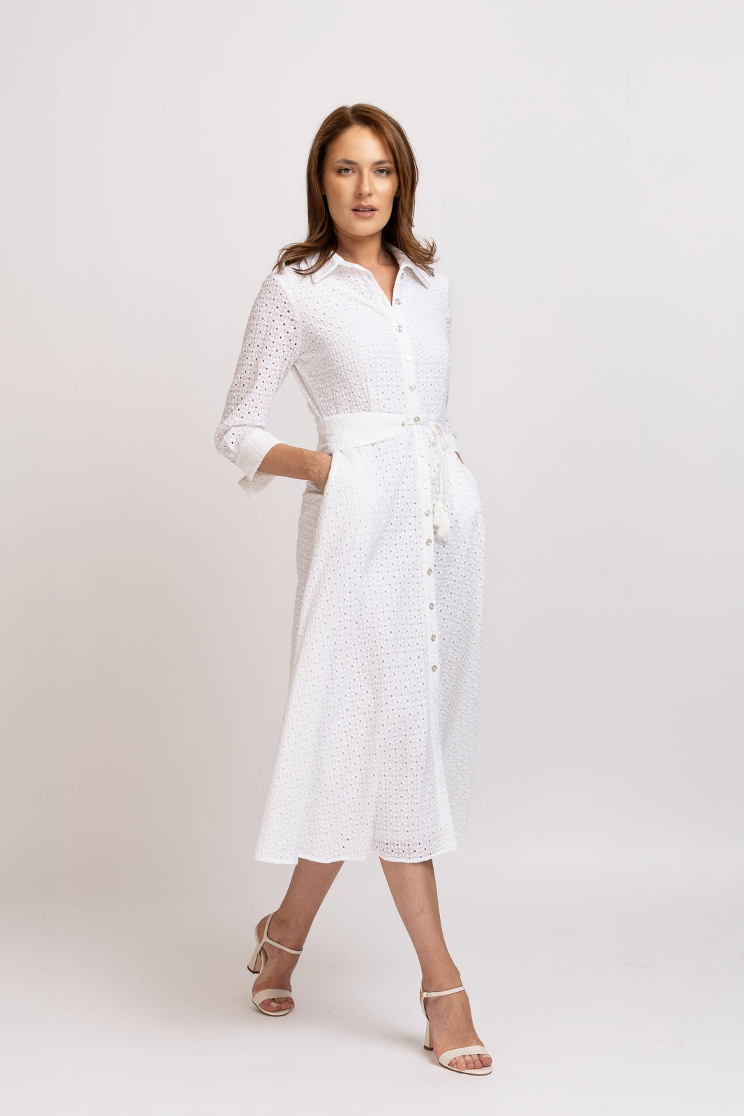 Load image into Gallery viewer, Embroidered white shirt dress