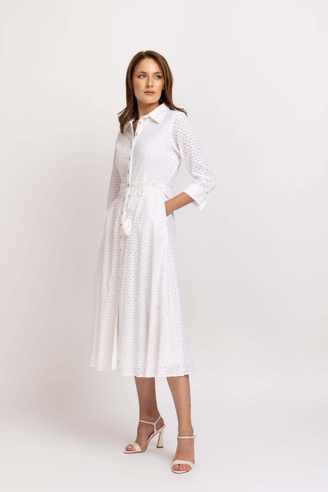 Load image into Gallery viewer, Embroidered white shirt dress