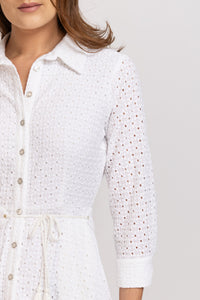 Embroidered white shirt dress