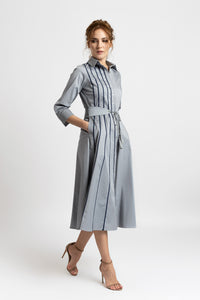 Grey cotton shirt dress with computerized embroidery