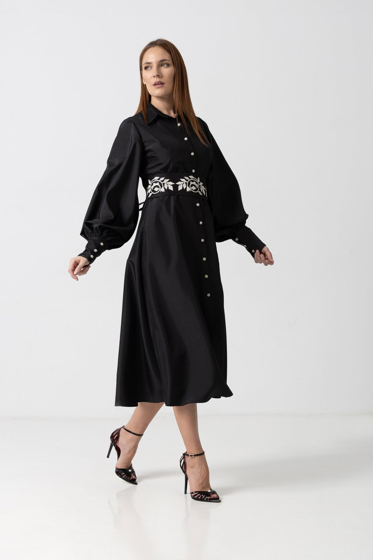 Midi white taffeta skirt