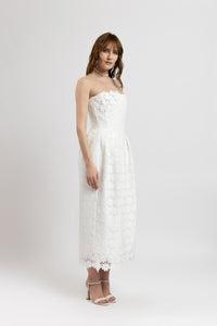 Long white macrame dress with sequins