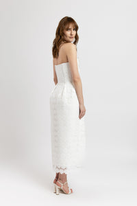Long white macrame dress with sequins