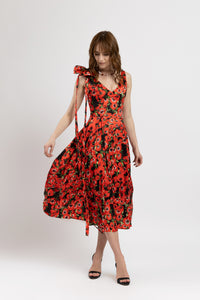 Long viscose dress with poppy floral print