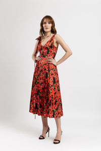 Long viscose dress with poppy floral print