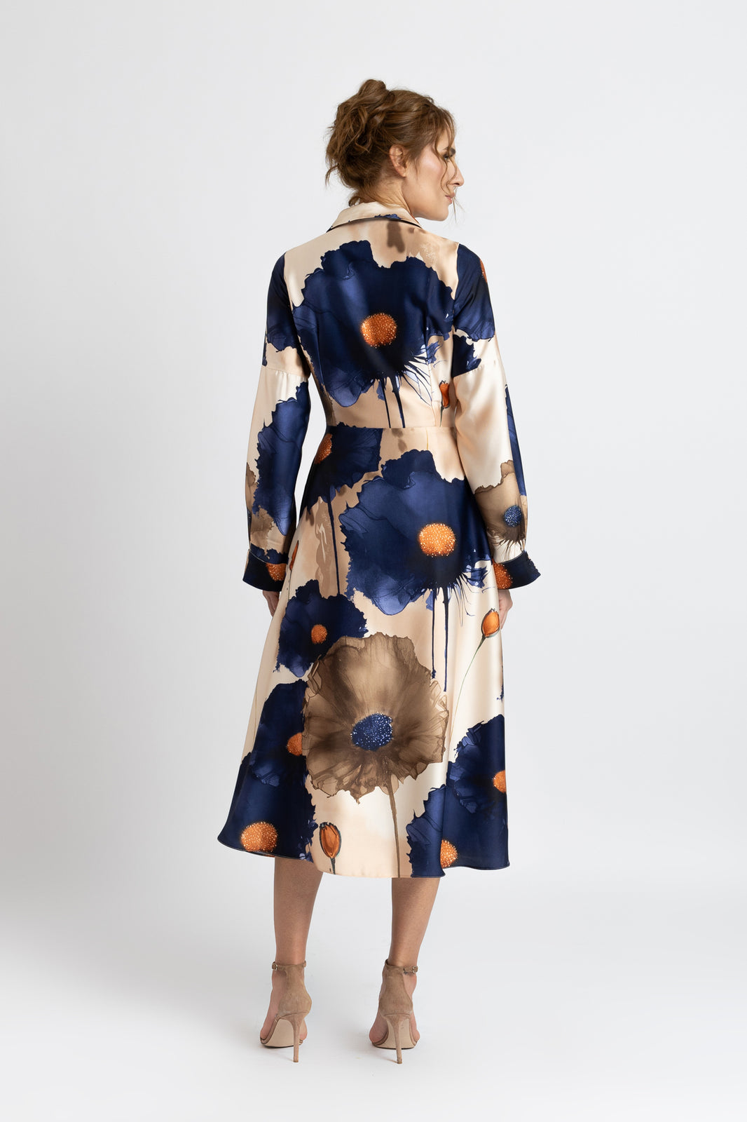 Load image into Gallery viewer, Digitally printed satin shirt dress with flowers