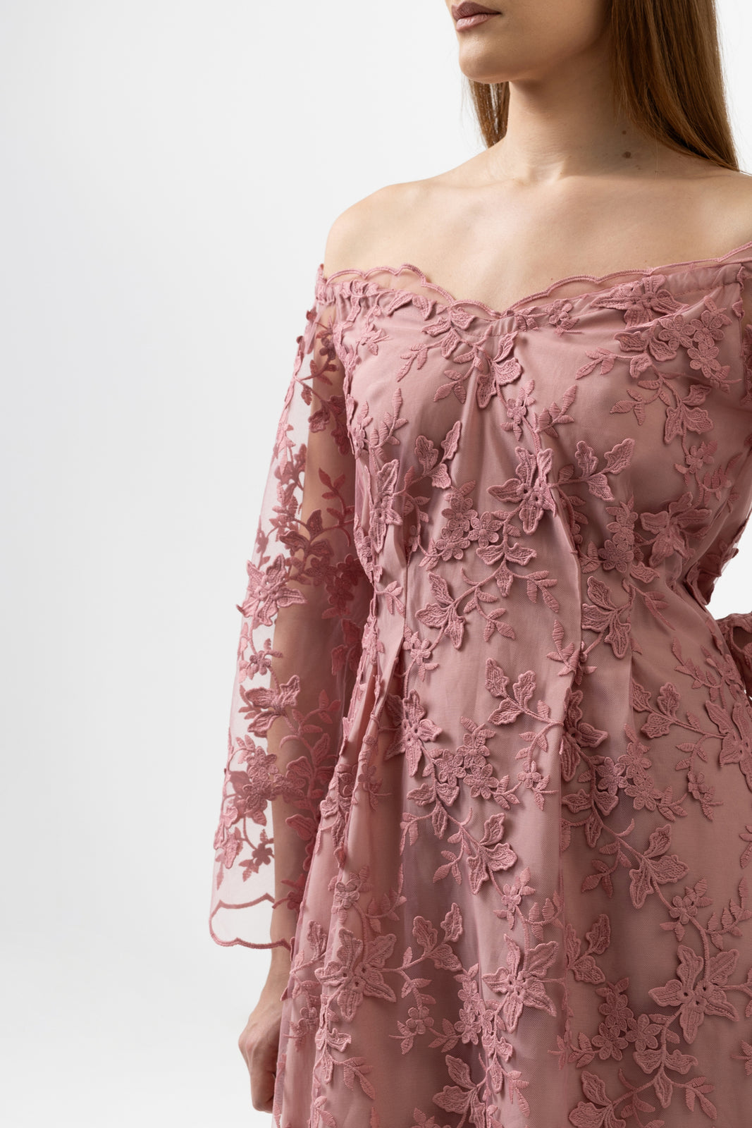 Load image into Gallery viewer, Dusty pink midi dress with cut-out shoulders