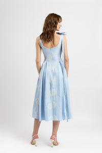 Rochie midi din vascoza bleu brodata
