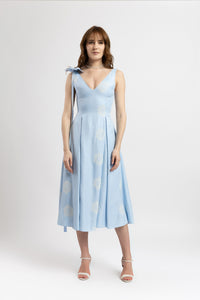Rochie midi din vascoza bleu brodata